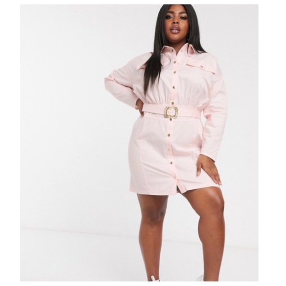 ASOS DESIGN curve mini shirt dress with belt - Picture 1 of 5